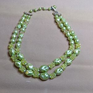 Vintage Green Beaded Double Strand Necklace